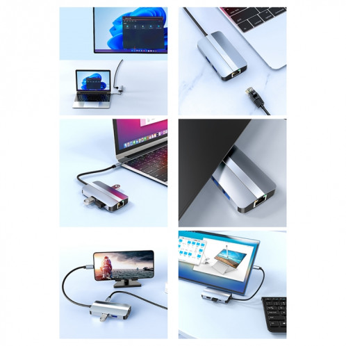 BYL-2203 Adaptateur HUB de station d'accueil multifonction USB-C / Type-C vers USB 6 en 1 SH44161432-011