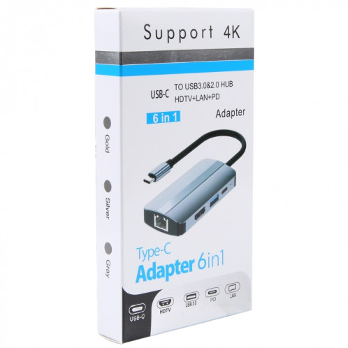 BYL-2203 Adaptateur HUB de station d'accueil multifonction USB-C / Type-C vers USB 6 en 1 SH44161432-011