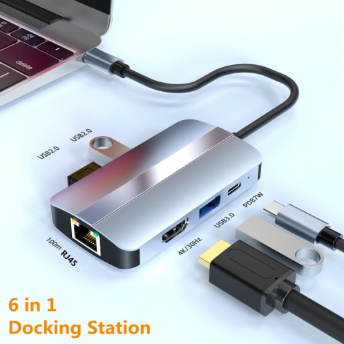 BYL-2203 Adaptateur HUB de station d'accueil multifonction USB-C / Type-C vers USB 6 en 1 SH44161432-011