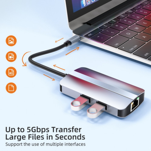 BYL-2203 Adaptateur HUB de station d'accueil multifonction USB-C / Type-C vers USB 6 en 1 SH44161432-011