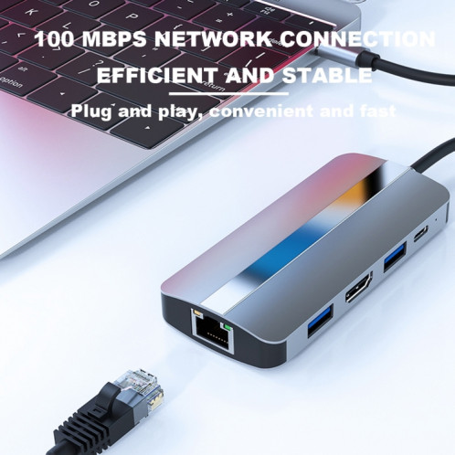 BYL-2205 Adaptateur HUB de station d'accueil multifonction USB-C / Type-C vers USB 8 en 1 SH4418708-08