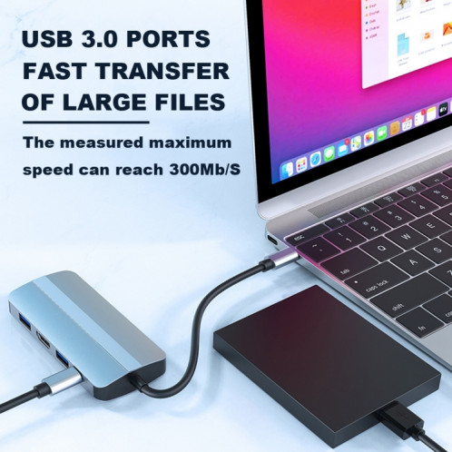 BYL-2205 Adaptateur HUB de station d'accueil multifonction USB-C / Type-C vers USB 8 en 1 SH4418708-08