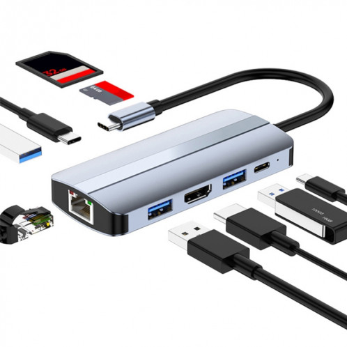 BYL-2206 Adaptateur HUB de station d'accueil multifonction USB-C / Type-C vers USB 9 en 1 SH44191129-08