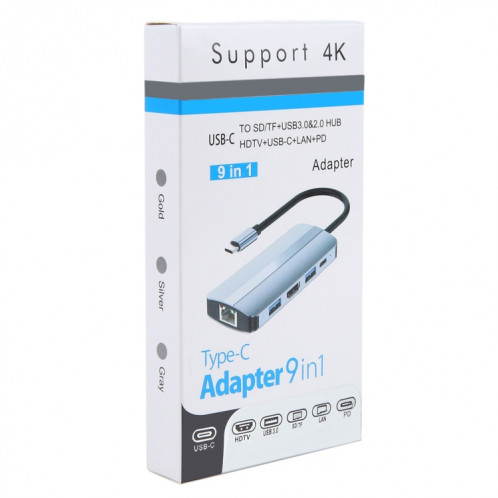 BYL-2206 Adaptateur HUB de station d'accueil multifonction USB-C / Type-C vers USB 9 en 1 SH44191129-08