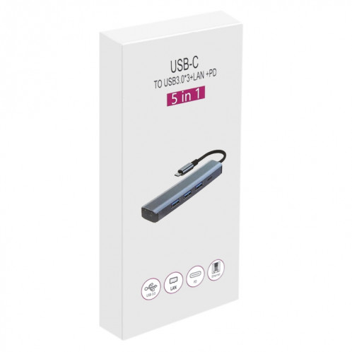 BYL-2302 Adaptateur HUB de station d'accueil multifonction USB-C / Type-C vers USB 5 en 1 avec port réseau 1000M SH44201710-07