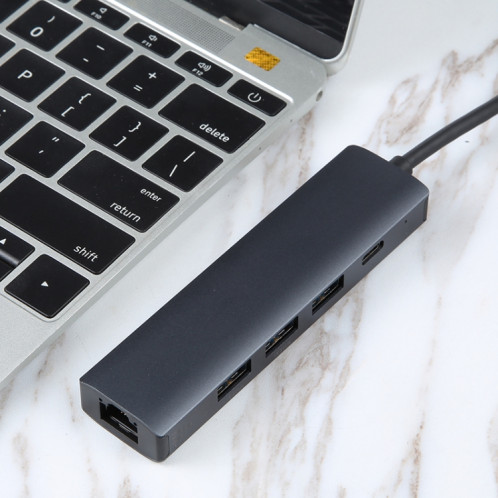BYL-2302 Adaptateur HUB de station d'accueil multifonction USB-C / Type-C vers USB 5 en 1 avec port réseau 1000M SH44201710-07