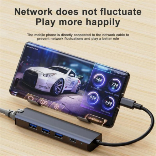 BYL-2302 Adaptateur HUB de station d'accueil multifonction USB-C / Type-C vers USB 5 en 1 avec port réseau 1000M SH44201710-07