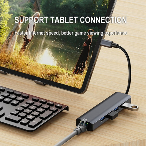 BYL-2302 Adaptateur HUB de station d'accueil multifonction USB-C / Type-C vers USB 5 en 1 avec port réseau 1000M SH44201710-07