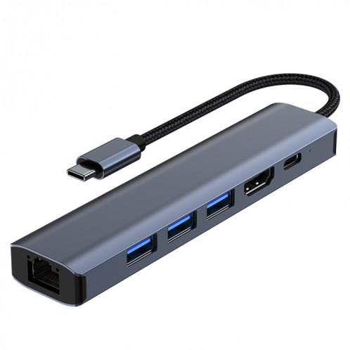 BYL-2210 Adaptateur HUB de station d'accueil multifonction USB-C / Type-C vers USB 6 en 1 avec port réseau 1000M SH44211355-012