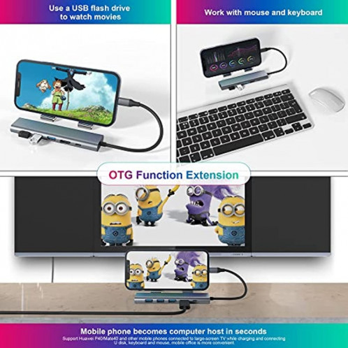 BYL-2210 Adaptateur HUB de station d'accueil multifonction USB-C / Type-C vers USB 6 en 1 avec port réseau 1000M SH44211355-012