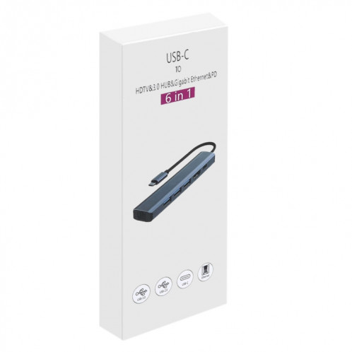 BYL-2210 Adaptateur HUB de station d'accueil multifonction USB-C / Type-C vers USB 6 en 1 avec port réseau 1000M SH44211355-012