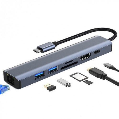 BYL-2303 Adaptateur HUB de station d'accueil multifonction USB-C / Type-C vers USB 7 en 1 SH442264-09