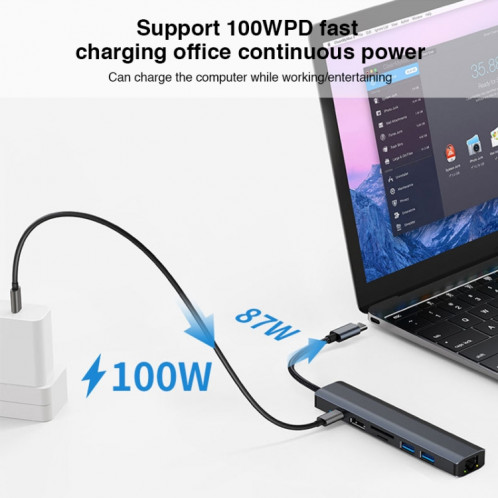BYL-2303 Adaptateur HUB de station d'accueil multifonction USB-C / Type-C vers USB 7 en 1 SH442264-09