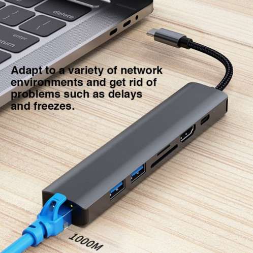 BYL-2303 Adaptateur HUB de station d'accueil multifonction USB-C / Type-C vers USB 7 en 1 SH442264-09