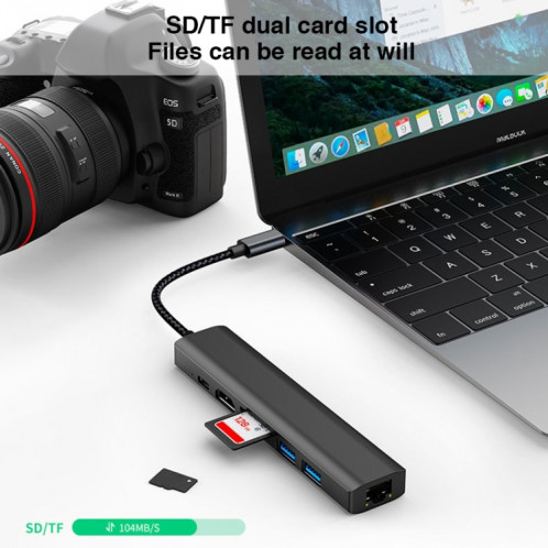 BYL-2303 Adaptateur HUB de station d'accueil multifonction USB-C / Type-C vers USB 7 en 1 SH442264-09