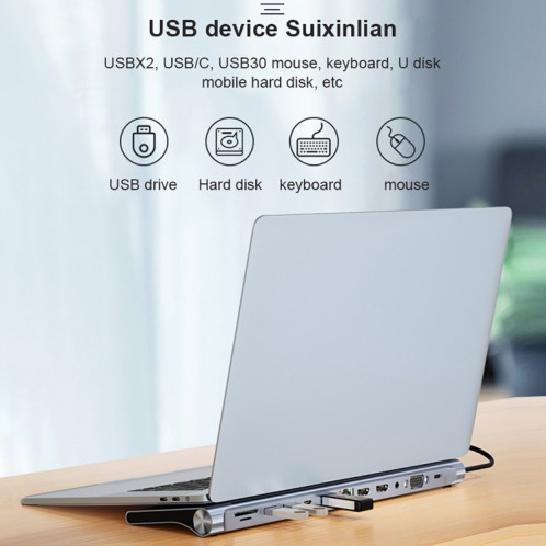 BYL-2003U2 12 en 1 USB-C / Type-C vers USB Adaptateur HUB de Station d'Accueil Multifonctionnel SH4424274-09