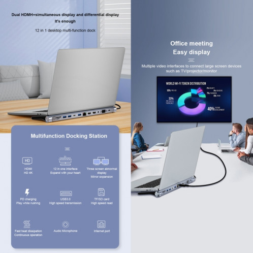 BYL-2003U2 12 en 1 USB-C / Type-C vers USB Adaptateur HUB de Station d'Accueil Multifonctionnel SH4424274-09