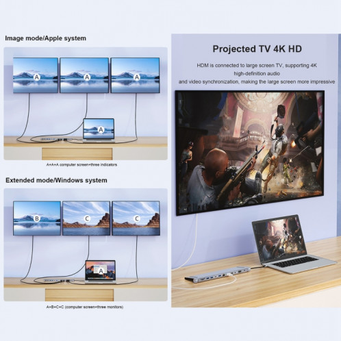 BYL-2003U2 12 en 1 USB-C / Type-C vers USB Adaptateur HUB de Station d'Accueil Multifonctionnel SH4424274-09