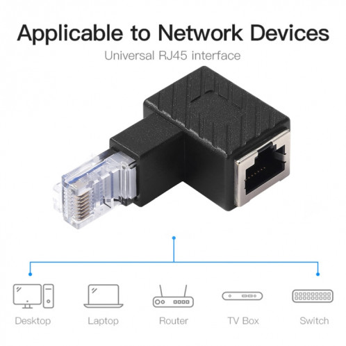 Convertisseur de mâle RJ45 à femelle 90 degrés Adaptateur d'extension pour CAT5 CAT6 LAN Câble réseau Ethernet SH48081917-06