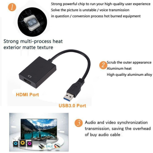 Câble convertisseur de carte graphique externe USB3.0 vers HDMI (noir) SH870B581-010