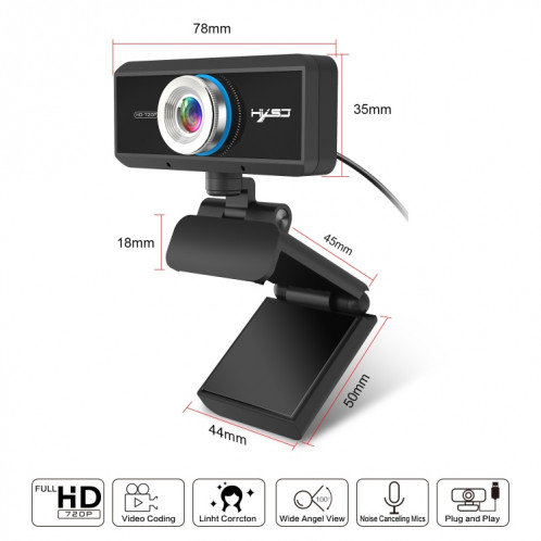 Webcam HXSJ S90 30fps 1 mégapixel 720P HD pour ordinateur de bureau / ordinateur portable / Android TV, avec microphone insonorisant de 8 m, longueur: 1,5 m SH48831124-011