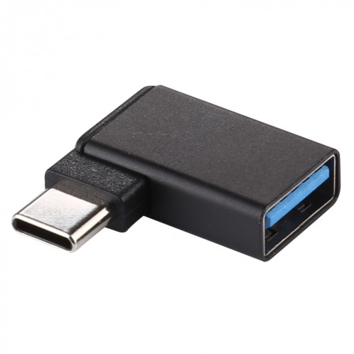Adaptateur en alliage d'aluminium à tête coudée à 90 degrés Type-C / USB-C mâle vers USB 3.0 femelle (noir) SH951B960-05
