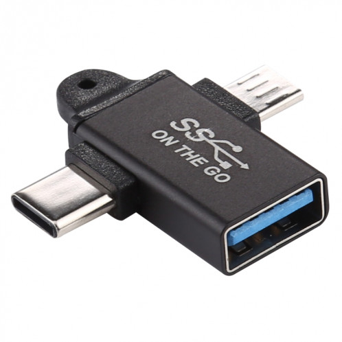Adaptateur USB 3.0 Femelle vers Type-C / USB-C Mâle + Micro Mâle en Alliage d'Aluminium (Noir) SH955B778-05
