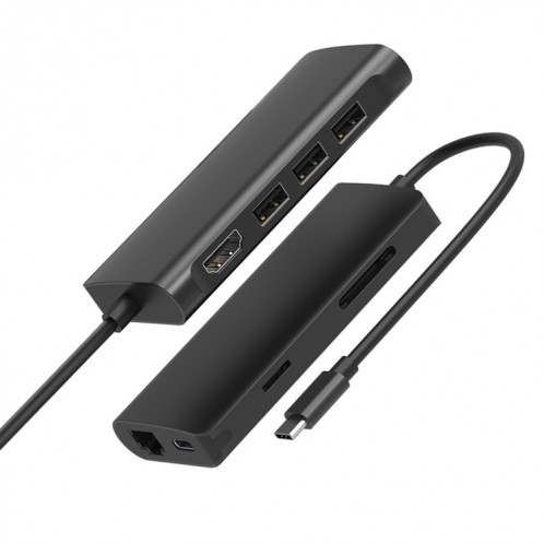 9591C 8 en 1 Carte USB 3.0 x3 + SD / TF + HDMI + RJ45 + TYPE-C / USB-C (PD) Station de conversion de hub multifonctions Station d'accueil (Noir) SH081B45-07