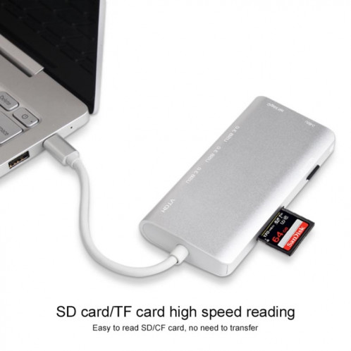 9591C 9 en 1 USB 3.0 x3 + carte SD / TF + HDMI + RJ45 + Type-C / USB-C (PD) Station d'accueil de convertisseur de concentrateur multifonction (argent) SH081S1810-012