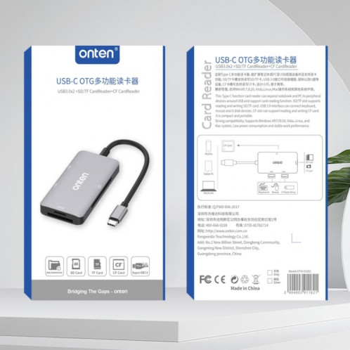 Onten 91882 5 en 1 USB3.0 x3 + SD + TF + CF Type-C / USB-C OTG lecteur de carte multifonction SO50821308-011