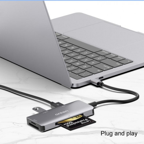 Onten 91882 5 en 1 USB3.0 x3 + SD + TF + CF Type-C / USB-C OTG lecteur de carte multifonction SO50821308-011