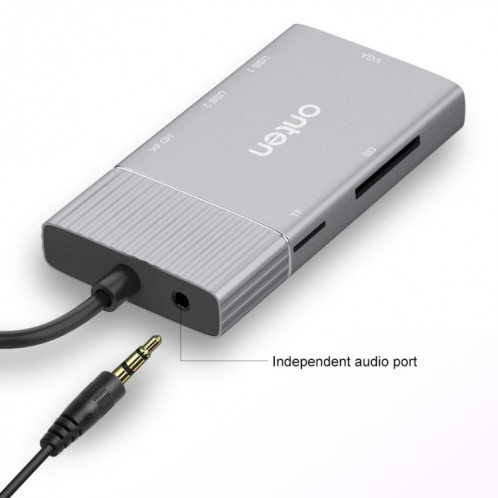Onten 95113 8 en 1 USB 3.0 x2 + SD / TF + HDMI / VGA + Jack 3,5 mm + Type-C / USB-C (PD 3.0) Station d'accueil de convertisseur HUB multifonction SO5083436-013