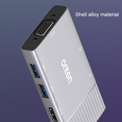 Onten 95113 8 en 1 USB 3.0 x2 + SD / TF + HDMI / VGA + Jack 3,5 mm + Type-C / USB-C (PD 3.0) Station d'accueil de convertisseur HUB multifonction SO5083436-013