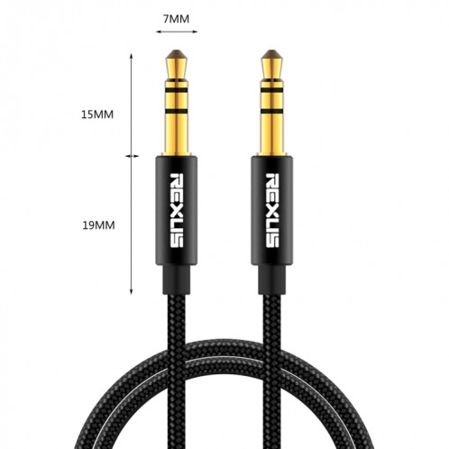 REXLIS 3629 Câble audio auxiliaire jack stéréo plaqué or mâle / mâle 3,5 mm pour voiture pour périphériques numériques standard AUX 3,5 mm, longueur: 1 m SR51101322-07