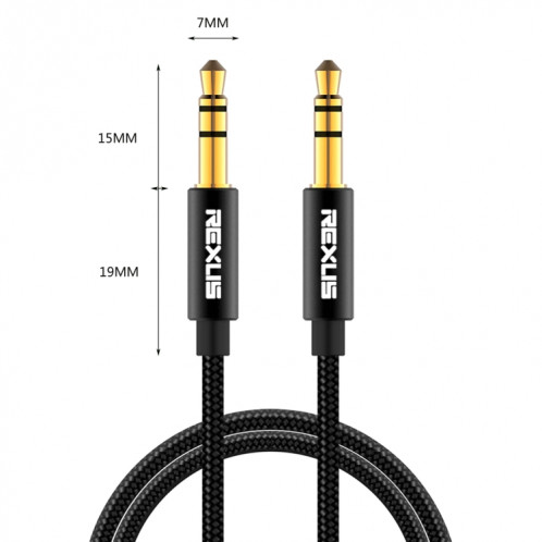 REXLIS 3629 Câble audio auxiliaire jack stéréo plaqué or mâle / mâle 3,5 mm pour voiture pour périphériques numériques standard AUX 3,5 mm, longueur: 1 m SR51101322-07