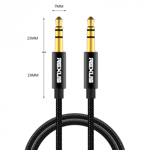REXLIS 3629 Câble audio auxiliaire jack stéréo plaqué or mâle / mâle 3,5 mm pour voiture pour périphériques numériques standard AUX 3,5 mm, longueur: 1,8 m SR5111880-07