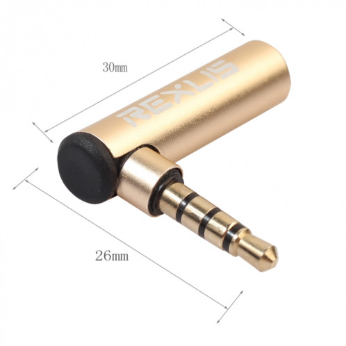 REXLIS BK3567 mâle 3,5 mm + femelle 3,5 mm en forme de L coude à 90 degrés plaqué or, adaptateur d’extension d’interface audio dorée pour périphériques d’interface de 3,5 mm, écouteurs de soutien avec SR514076-05