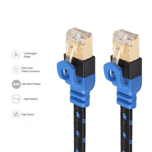 REXLIS CAT7-2 Câble LAN réseau tressé bicolore CAT7 plaqué or 10 Gigabit pour réseau LAN modem-routeur, avec connecteurs RJ45 blindés, longueur: 1 m SR5152206-07