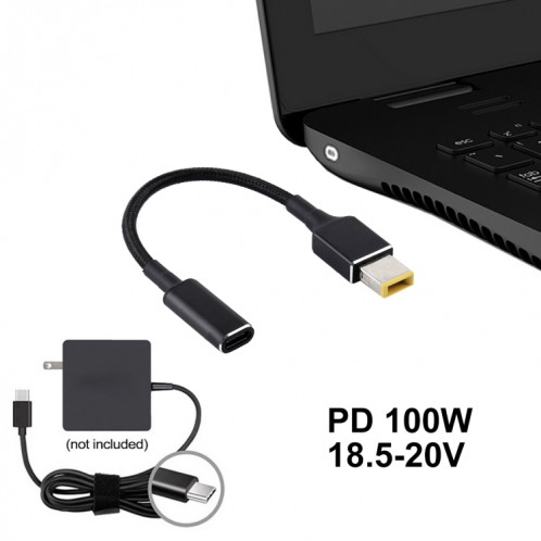Prise carrée PD 100W 18.5-20V vers adaptateur USB-C / Type-C Câble tressé en nylon pour Lenovo SH5189486-05