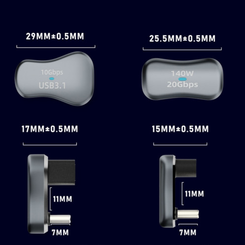 Adaptateur de charge coudé en forme de U 140W 20Gbps USB-C / Type-C mâle vers USB-C / Type-C femelle SH5472647-06