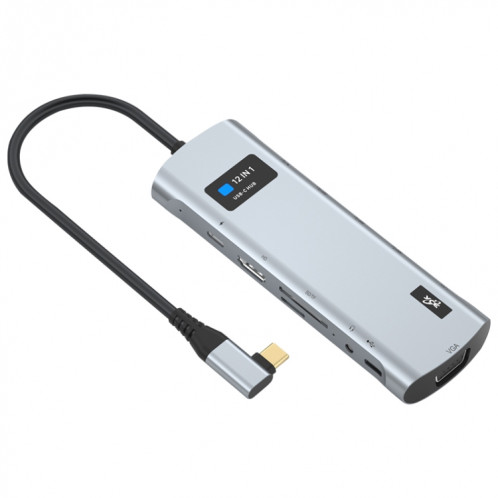 V261A 12 en 1 coude USB-C/type-c vers USB adaptateur HUB de Station d'accueil à affichage numérique SH55241630-011