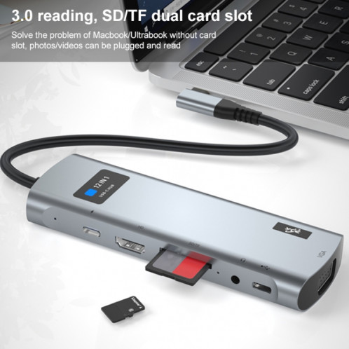 V261A 12 en 1 coude USB-C/type-c vers USB adaptateur HUB de Station d'accueil à affichage numérique SH55241630-011