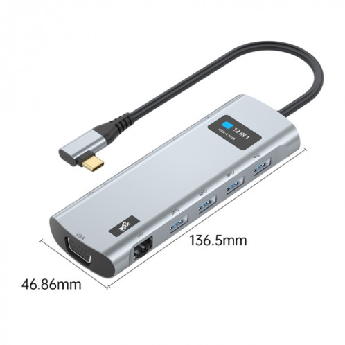 V261A 12 en 1 coude USB-C/type-c vers USB adaptateur HUB de Station d'accueil à affichage numérique SH55241630-011