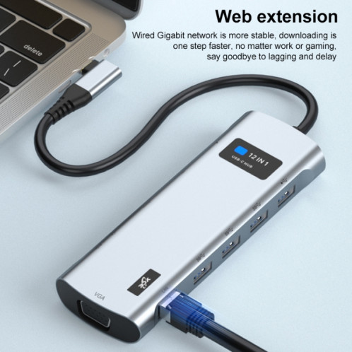 V261A 12 en 1 coude USB-C/type-c vers USB adaptateur HUB de Station d'accueil à affichage numérique SH55241630-011