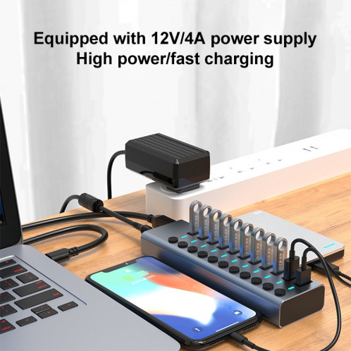 11 sur 1 séparateur de moyeu USB 3.0 avec interrupteur indépendant et alimentation 12V 4A SH5530110-07