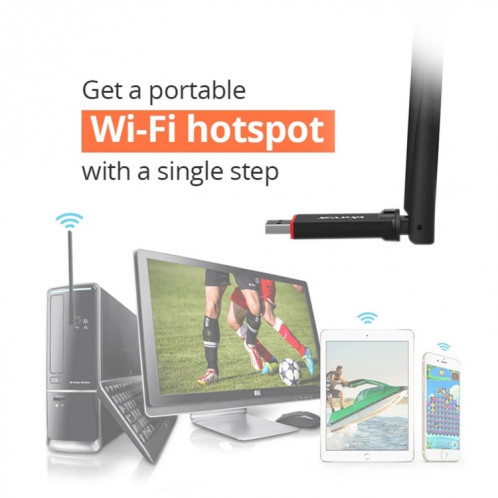 Tenda U6 Portable Adaptateur sans fil USB WiFi 300Mbps Carte réseau externe avec antenne externe 6dBi (noir) ST590B133-07