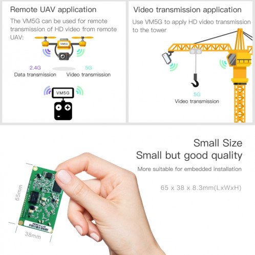 Module WiFi bibande VM5G 1200 Mbps 2,4 GHz et 5 GHz avec 4 antennes, prise en charge de la transmission transparente de la couche IP / couche MAC, appliquée au répéteur / pont et AP et transmission vidéo à distance SH5623386-011