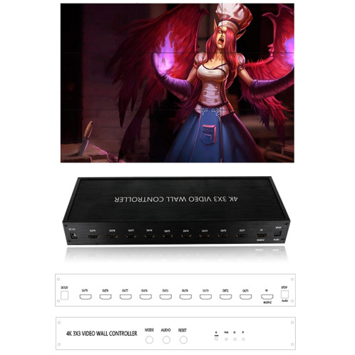 NK-BT88 4K 3X3 HDMI Contrôleur de mur vidéo Processeur d'épissage multi-écran avec télécommande SH57101192-014