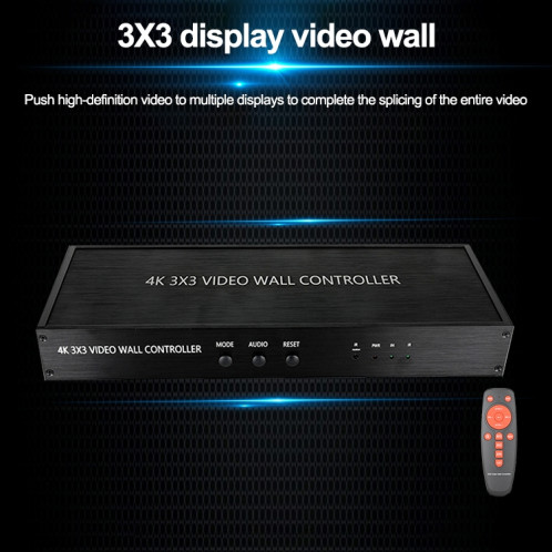 NK-BT88 4K 3X3 HDMI Contrôleur de mur vidéo Processeur d'épissage multi-écran avec télécommande SH57101192-014