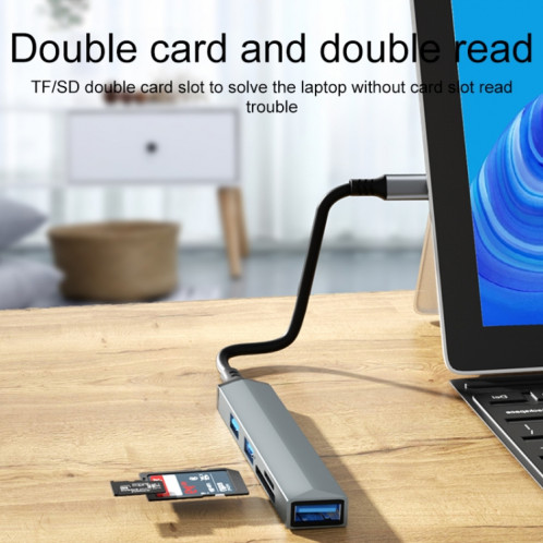 V253 5 en 1 USB-C/Type-C vers USB Adaptateur HUB de Station d'Accueil Multifonctionnel SH5714752-06